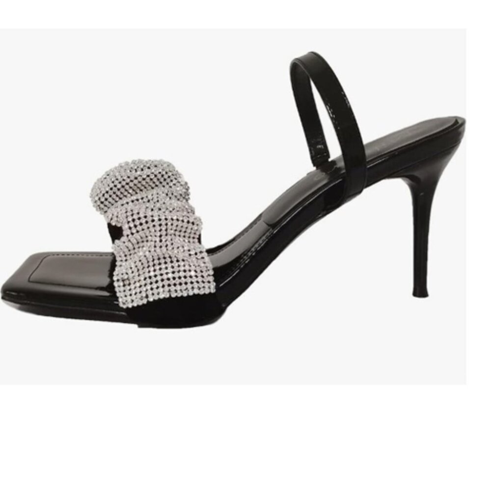 Elegant Rhinestone Squared Open Toe Stiletto Heel… - image 3